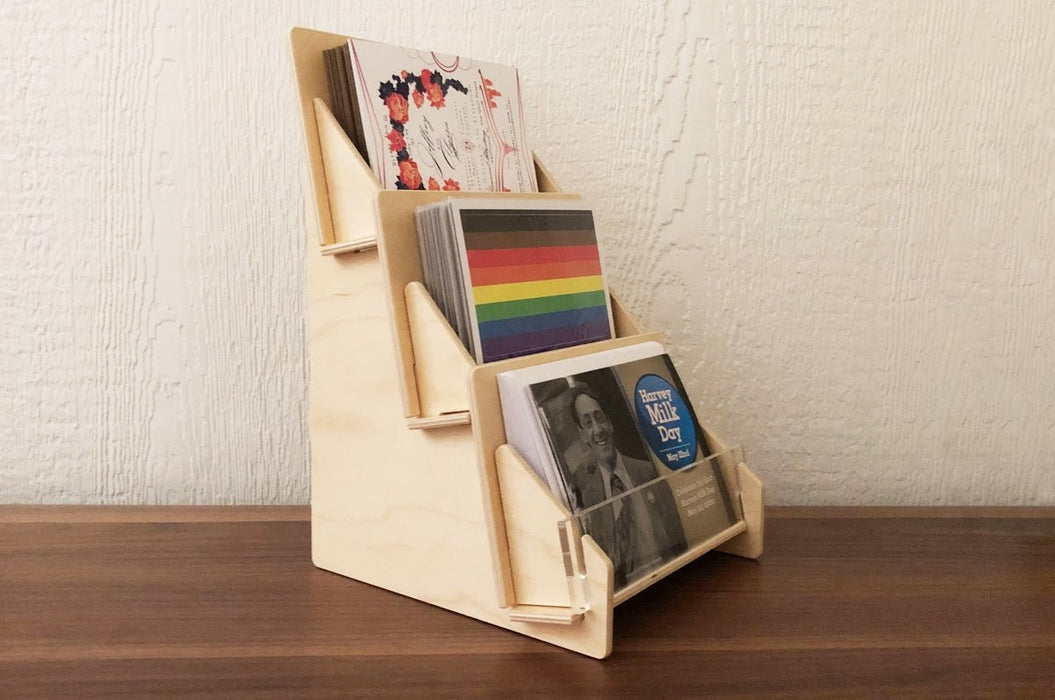 Card Rack Display 3 Tier Slim 3 Tier Card Display Rack Wood Countertop Holder — Clubcard ...