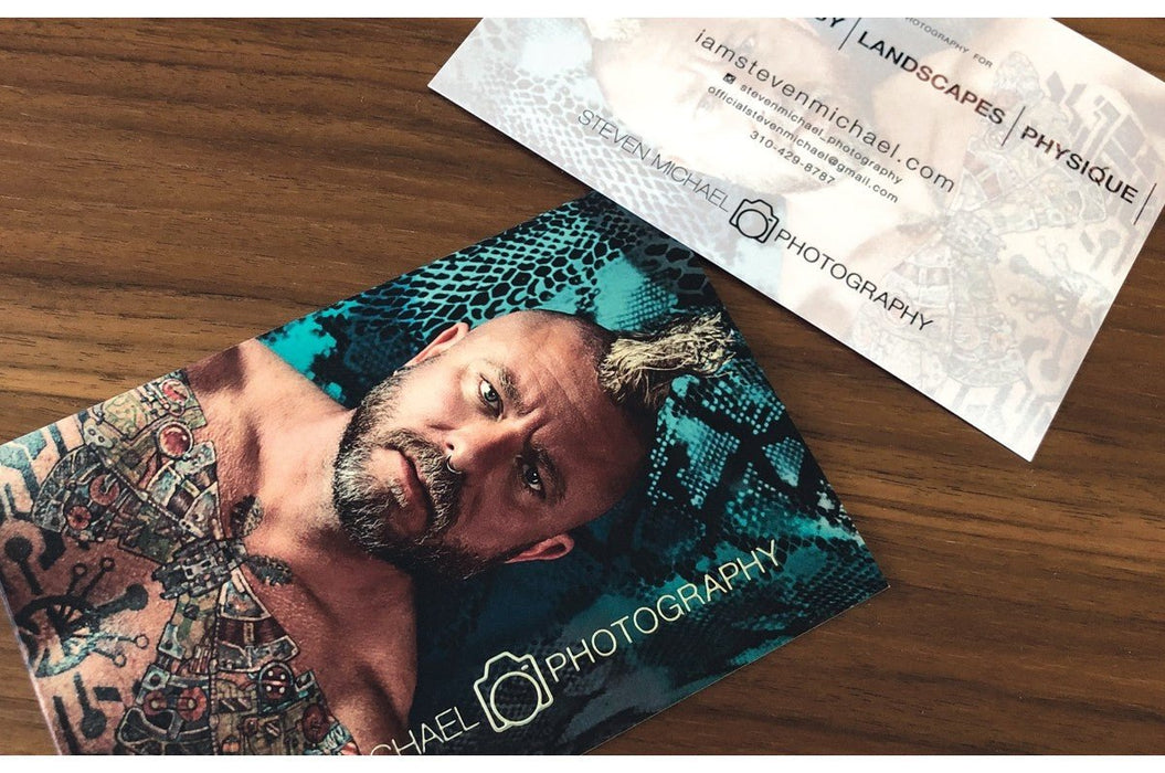 4x6 postcards printed on 19pt suede stock with Steven Michael Photography logo in raised iridescent foil