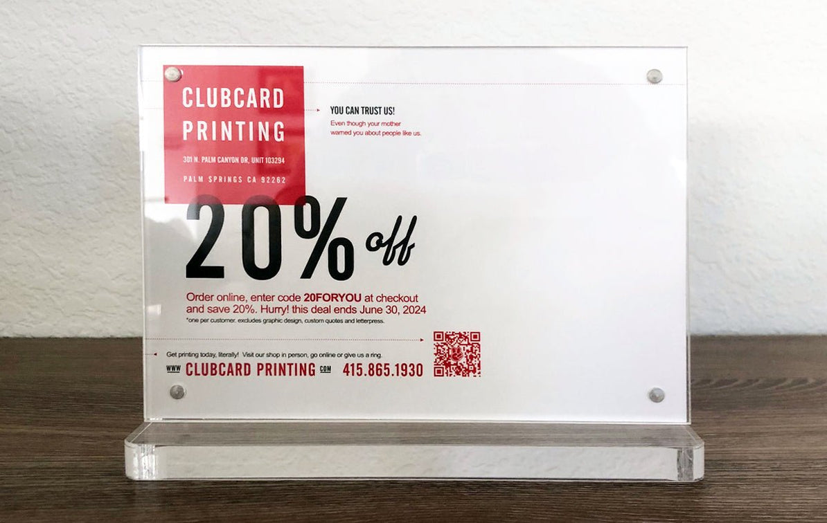 All Acrylic 5x7 Quick Change Sign And Menu Holder — Clubcard Printing USA