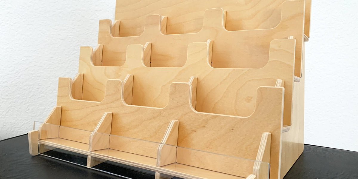 Sticker Display Rack 12 Pocket Wood Countertop Card Holder — Clubcard ...