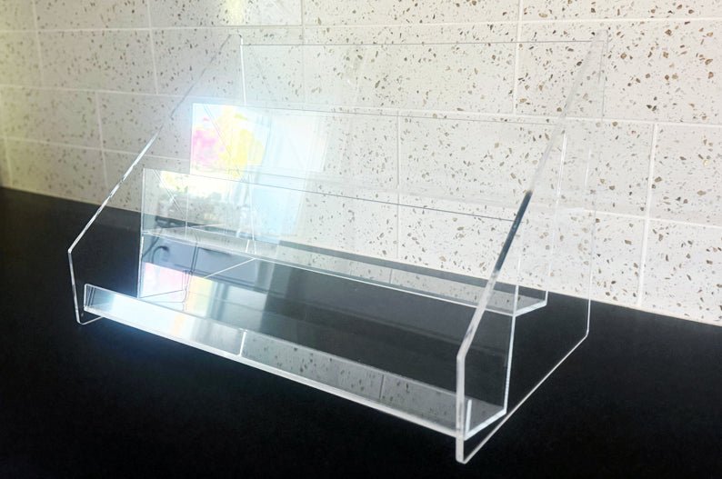 Clear Acrylic Display Stand 18" 3 tier Display for Greeting Cards, Postcards and Gifts | Retail Counter Display - Clubcard Printing USA
