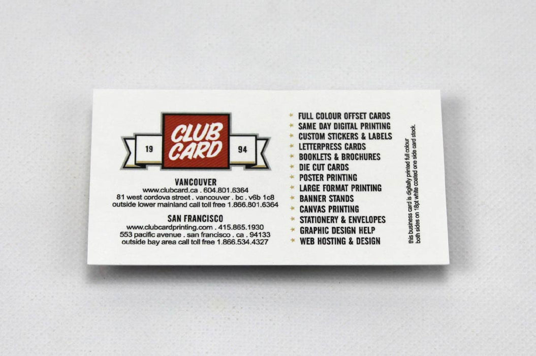 Coated One Side Business Cards 16pt - Clubcard Printing USA