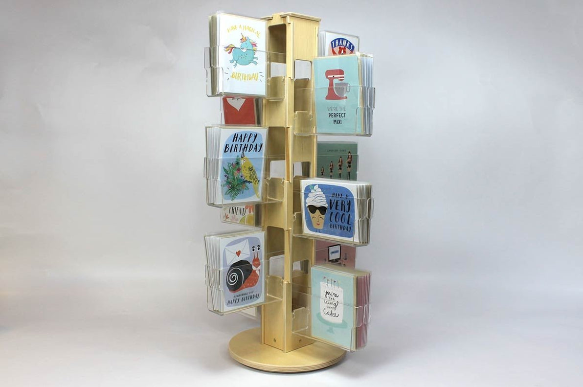 Postcard Spinner Rack Countertop Card Spinner Wood Display 12 Pocket Rotating Stand ...
