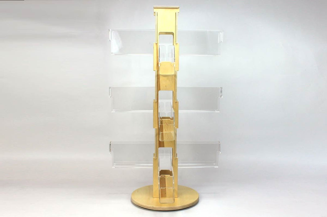 Countertop Card Spinner Display Rack Made With Birchwood and Clear Acrylic Pockets - Clubcard Printing USA