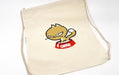 Natural organic cotton drawstring backpack custom printed with the Clubcard grumpy cat mascot illustration