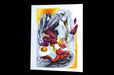 Archival giclée fine art print of an abstract sketch with vibrant red flower petals and dark pencil details on cotton paper