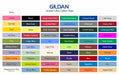 Gildan Ultra Cotton unisex t-shirt color swatch guide showing available fabric color choices
