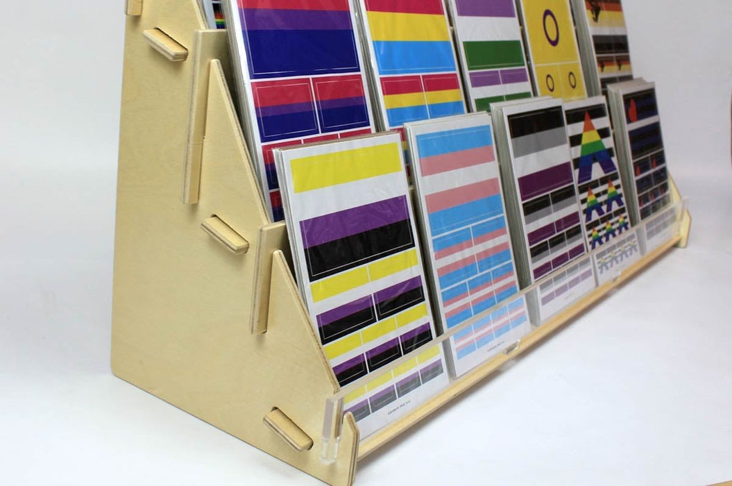 Modern Three Level 27" Wide Card Display Rack Made of Birchwood Clubcard Printing USA Modern Three Level 27" Wide Card Display Rack Made of Birchwood Clubcard Printing USA