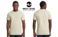 Front and back view of a male model wearing a blank cream Next Level Apparel unisex cotton t-shirt