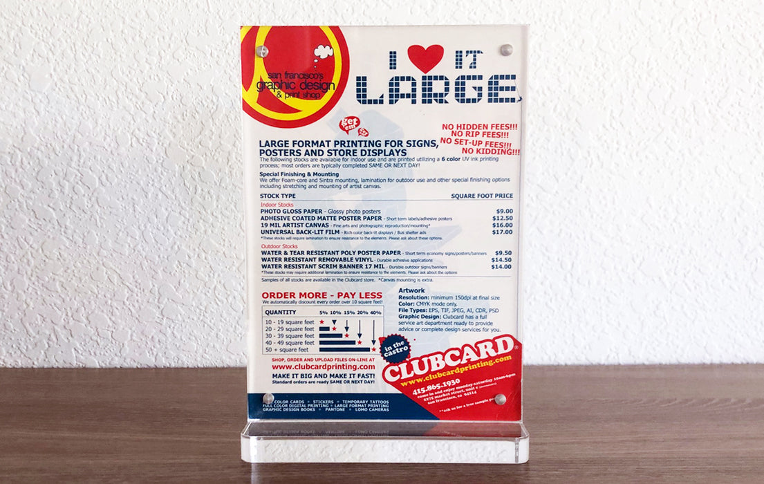 All Acrylic 5x7 Quick Change Sign And Menu Holder