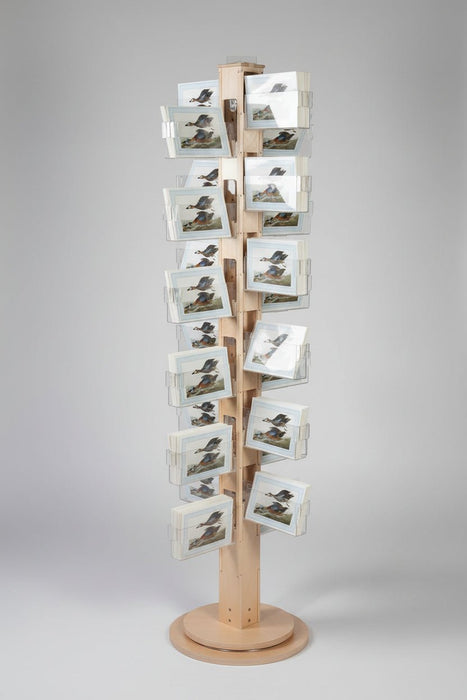 Rotating Floor Spinner Card Rack Made With Birchwood and Clear Acrylic Pockets - Clubcard Printing USA