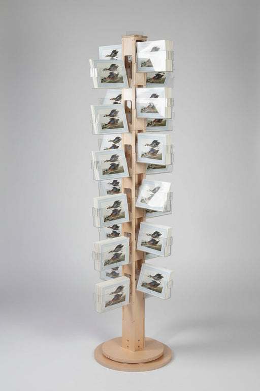 Rotating Floor Spinner Card Rack Made With Birchwood and Clear Acrylic Pockets - Clubcard Printing USA