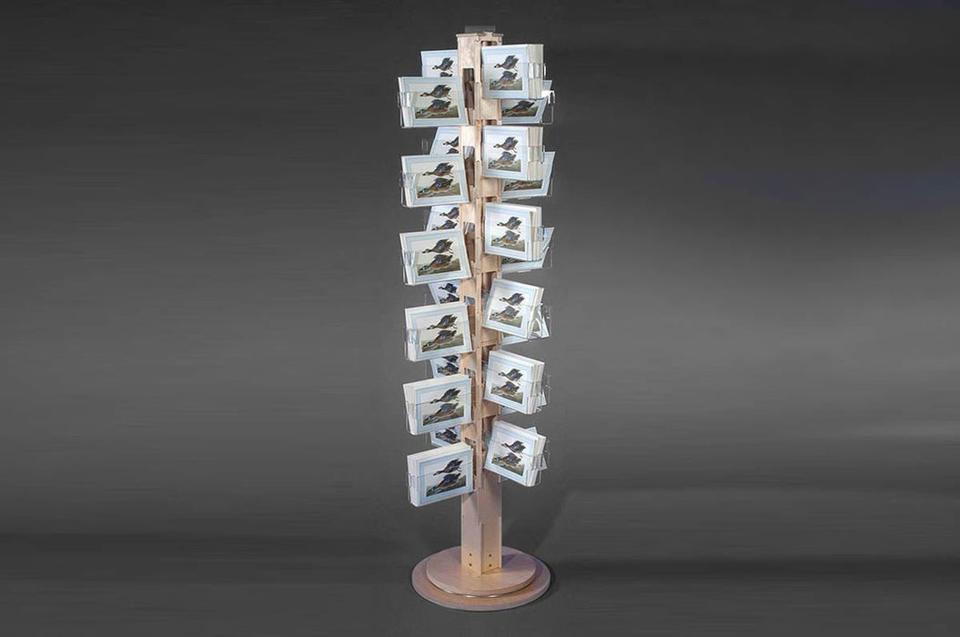 Rotating Floor Spinner Card Rack Made With Birchwood and Clear Acrylic Pockets - Clubcard Printing USA