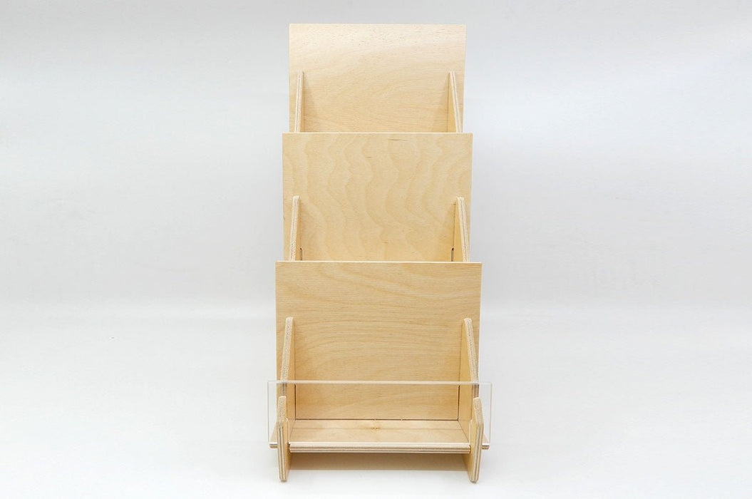 Three Level Birch Wood Slim Card Display Rack With 5.5" Wide Shelves - Clubcard Printing USA