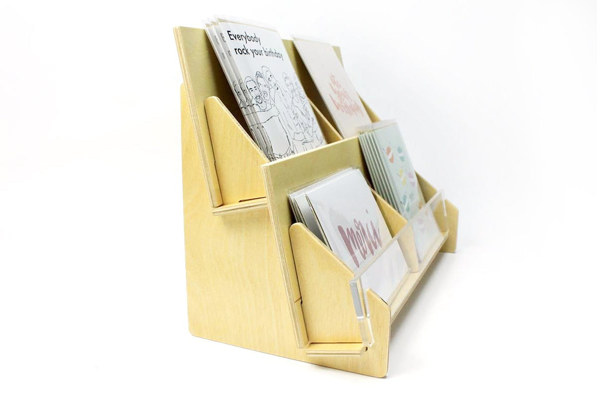 2 Tier Greeting Card Display Rack Wood Countertop Card Holder ...