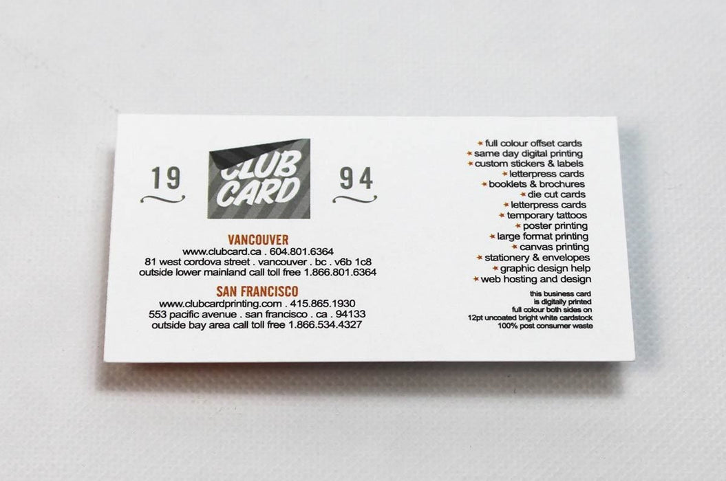 Uncoated Business Cards 12pt - Clubcard Printing USA