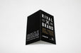 the outside of Rival x Brand's folding business card | Front cover shows their name and services | Back cover shows address, phone number, and website | Clubcard Printing USA