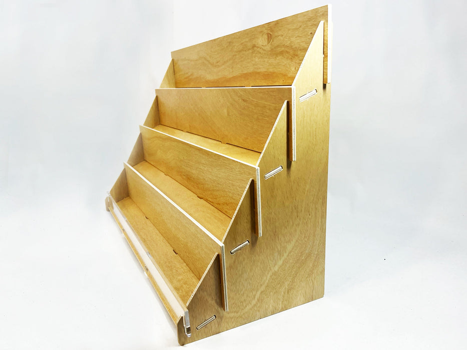 Retail Card Display Rack 4 Tiers With 27" Wide Birchwood Shelves