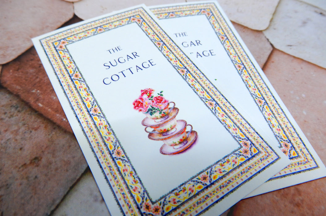 Custom business cards for The Sugar Cottage printed in full color on 16pt bamboo card stock | Clubcard Printing USA