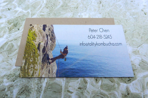 Custom business cards for Peter Chen - Tality Kombucha on natural kraft 18pt stock | Clubcard Printing USA
