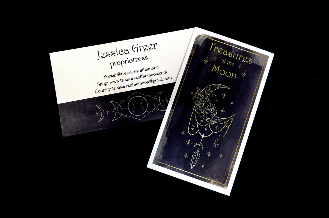 Full color business cards for Treasures of the Moon on 15pt Uncoated stock | Clubcard Printing USA