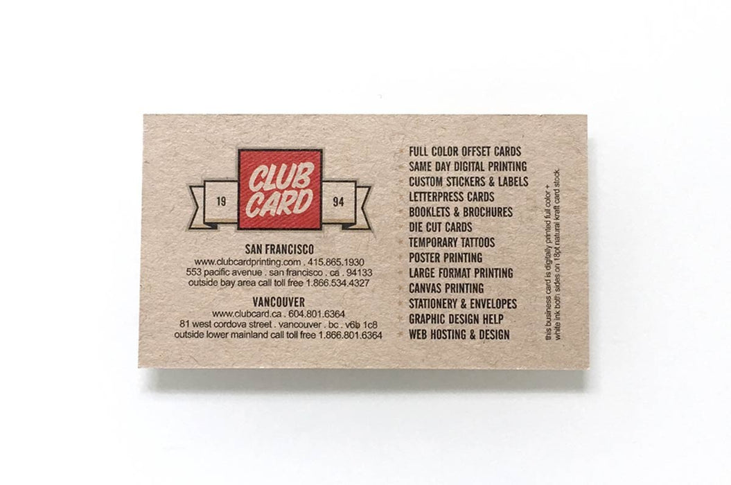 Natural Kraft Business Cards Printed In Full Color And White Ink — Clubcard  Printing USA