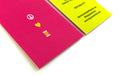 Close up of the pink side of the business cards for Happy Sew Lucky on suede laminated 19pt stock | Clubcard Printing USA