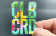 clear sticker printed in full color plus white ink cut to custom shape | Clubcard Printing